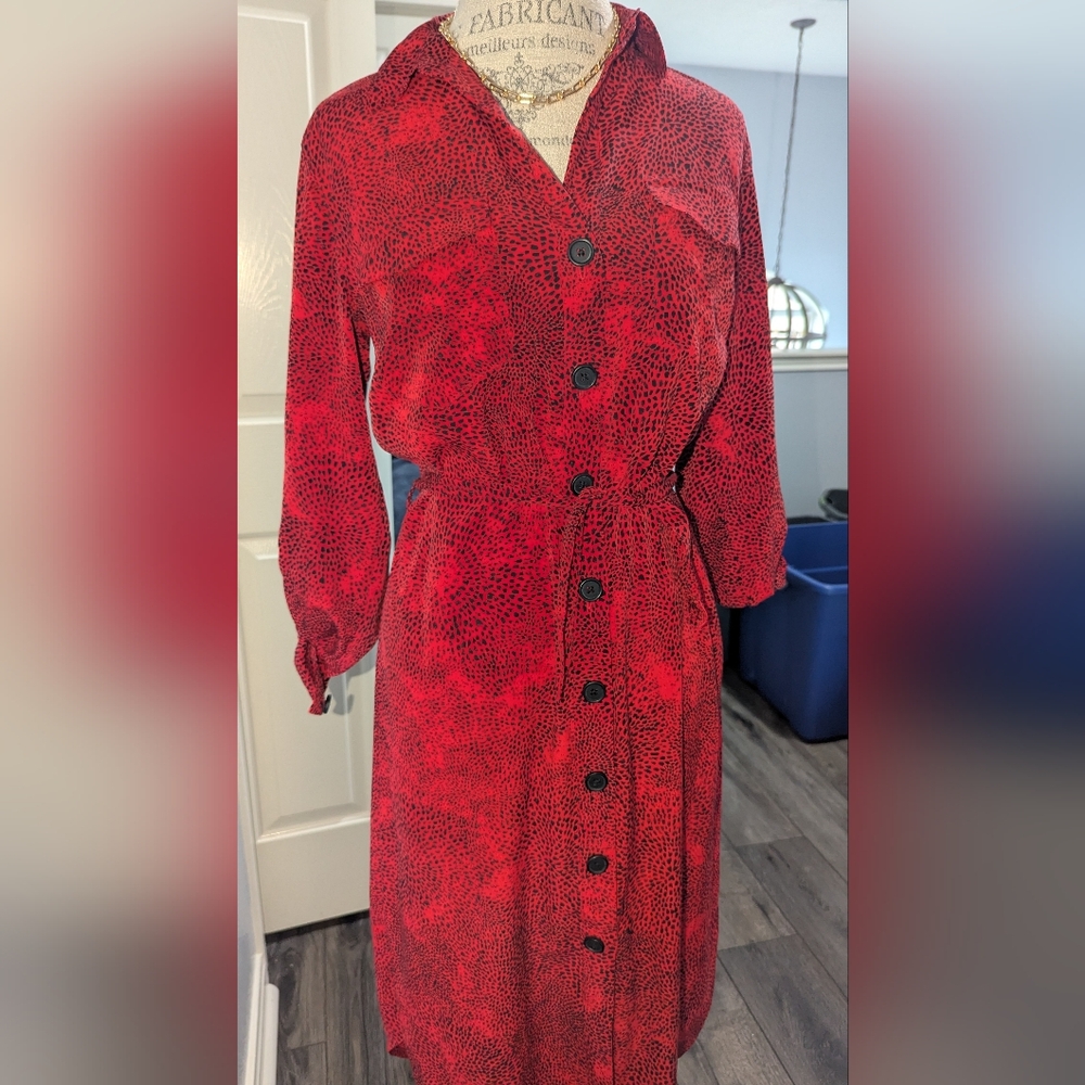 Red Button-Up Dress - Picture 2 of 5
